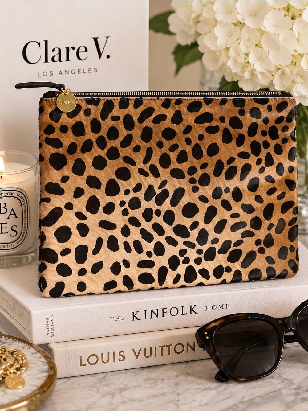 Clare V. Leopard Cow Hair Clutch Bag | Genuine Hair-On Hide